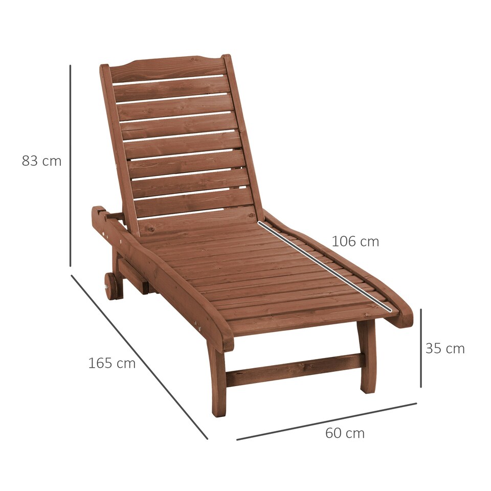 image 1 of Outsunny Wooden Sun Lounger Outdoor Patio Sun Bed w/ Pull-out Table