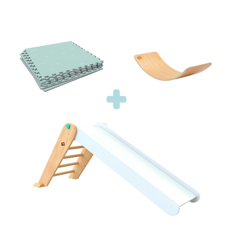 image 1 of Active-Tots Pikler Style Folding Wooden Slide, Wooden Balance Board & Play Mats - FSC® certified