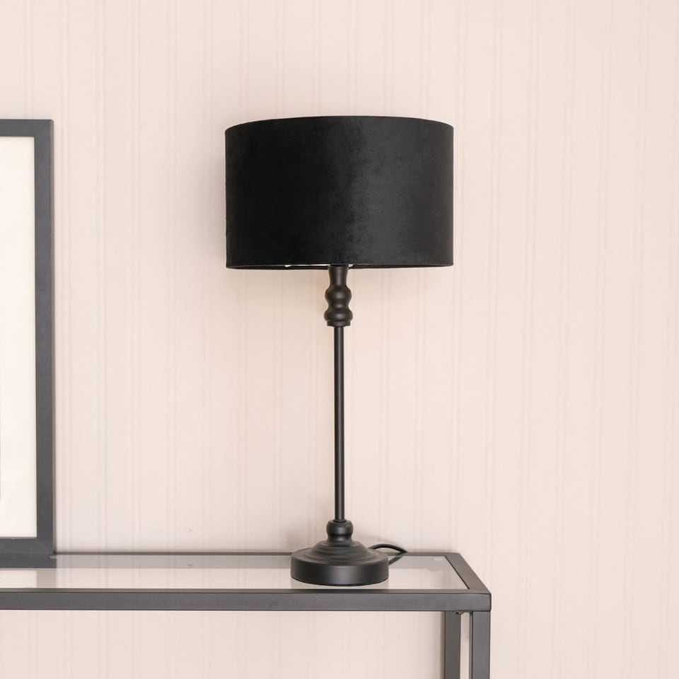 image 1 of ValueLights Maggie Black Candlestick Table Lamp Black Velvet Gold Shade | Black