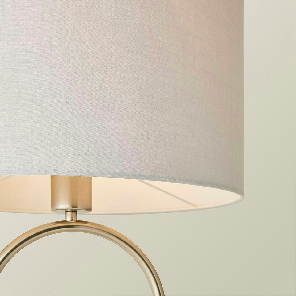 image 1 of ValueLights Antonia Grey Fabric Drum Lamp Shade Brushed Chrome Oval Table Lamp Silver