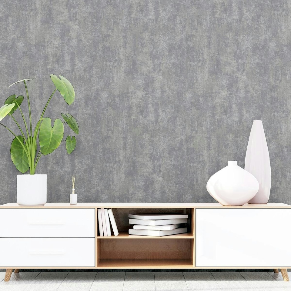 image 1 of Arthouse Stone Effect Textured Wallpaper - Charcoal - 10m x 53cm Black