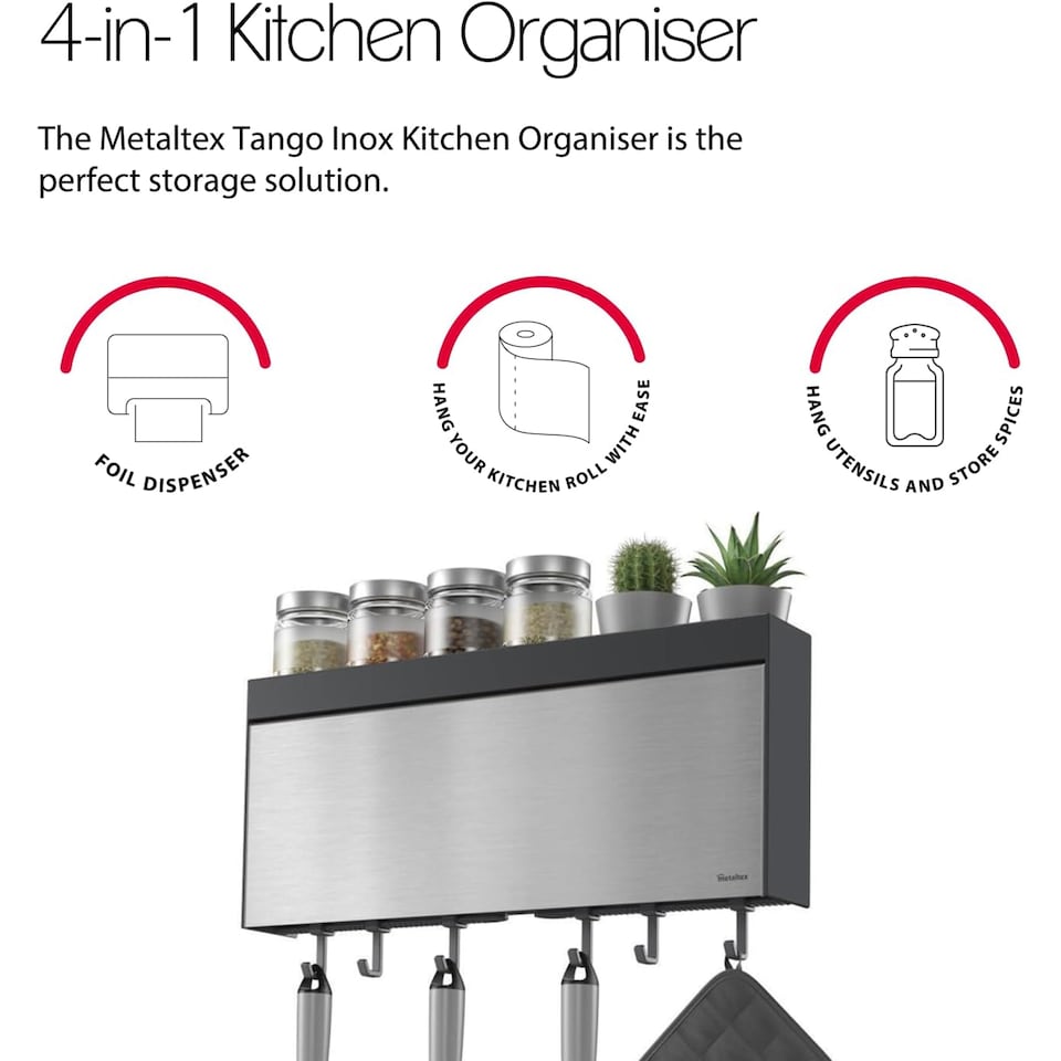 image 1 of Metaltex Stainless Steel Tango Inox Kitchen Roll Holder  - Silver