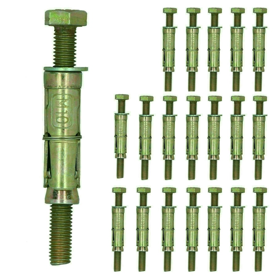 image 1 of M10 10mm x 100mm Expansion Rawl Bolt for Masonry Sleeve Anchors Fastener 20pk