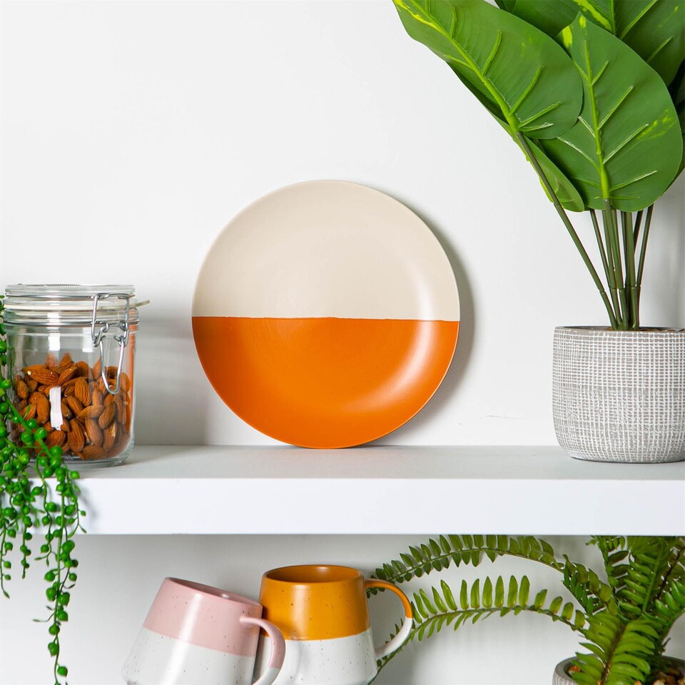 image 1 of Nicola Spring Ceramic Dipped Flecked Dinner Plates - 20.5cm - Burnt Orange - Pack of 4 | Orange | Burnt Orange