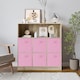 image 2 of Wide 7-Cube Bookcase With Drawers | Brown | Oak & Light Pink | 1