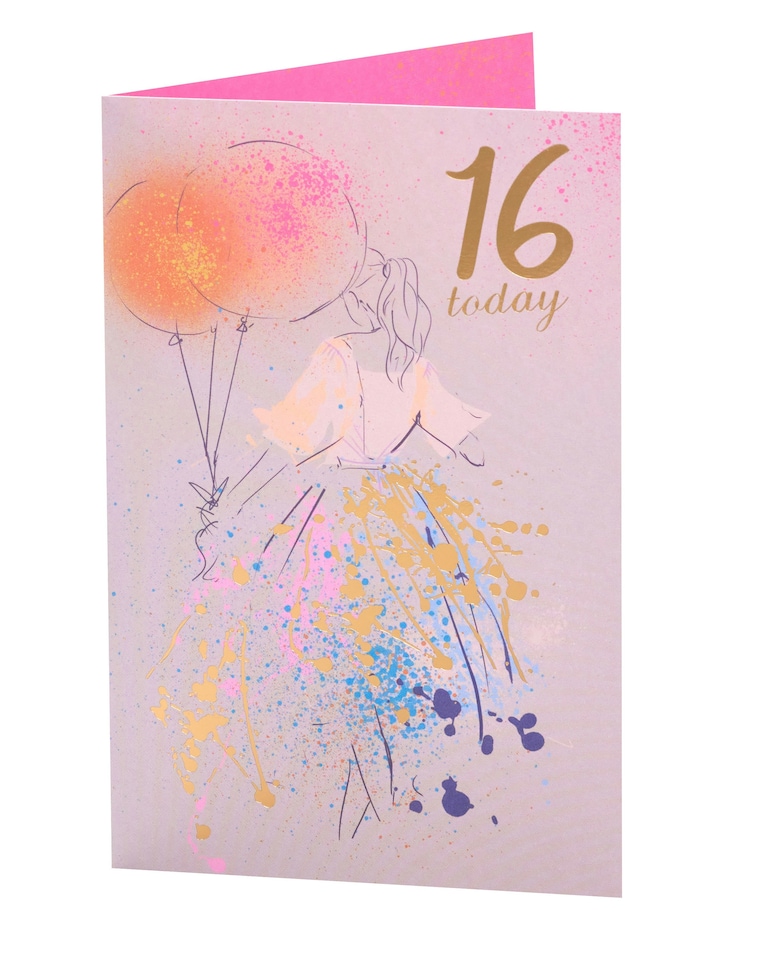 image 1 of 16th Birthday Card - 16 Girl With Balloons