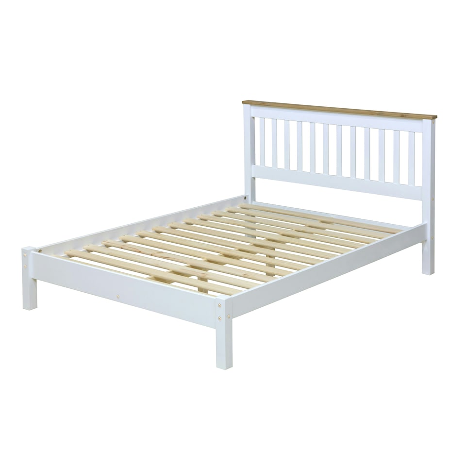 image 1 of Capri White 4'6" Double Slatted Low-End Bedstead H100 x W147.6 x D201.5cm - Antique Pine and Arctic White Bedroom Furniture