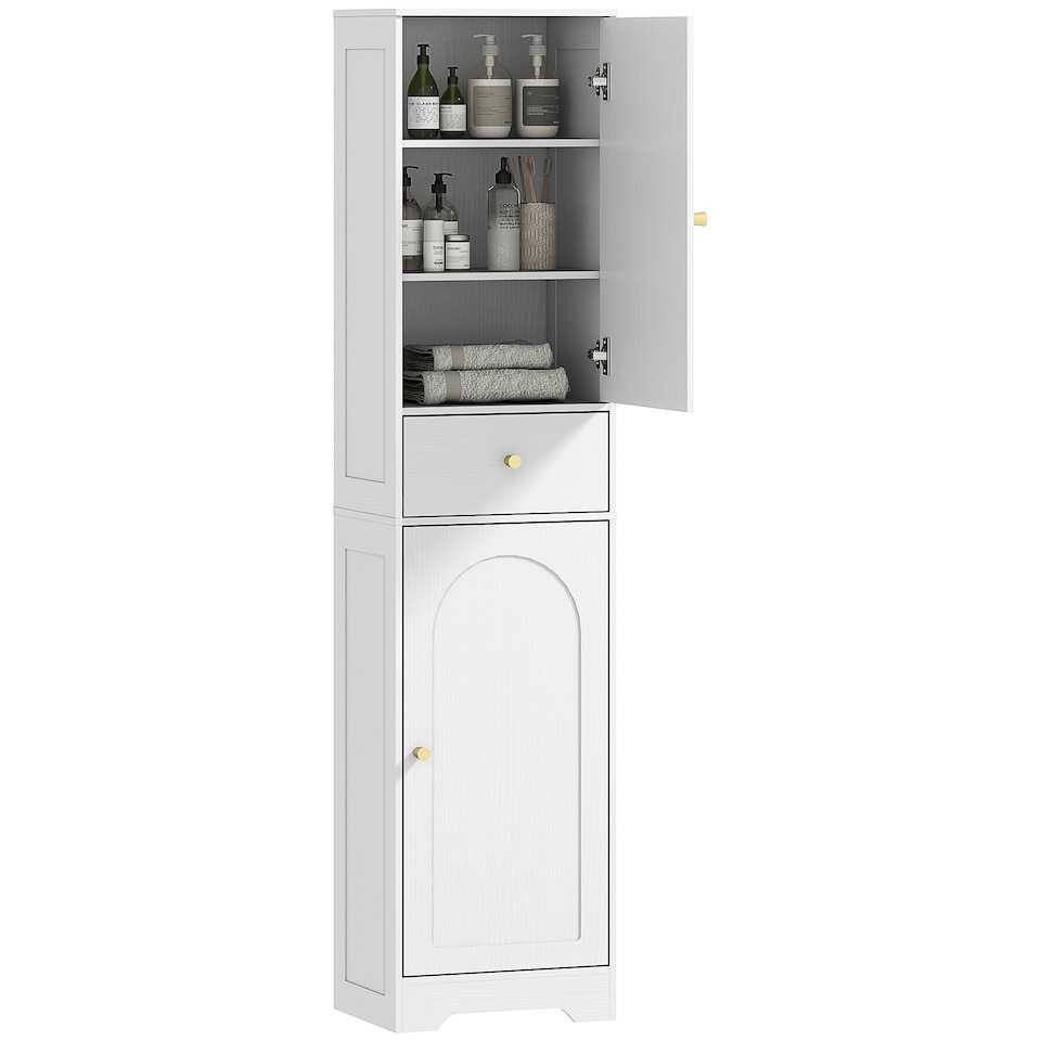 image 1 of HOMCOM Tall Bathroom Storage Cabinet with Arch Doors Adjustable Shelf White