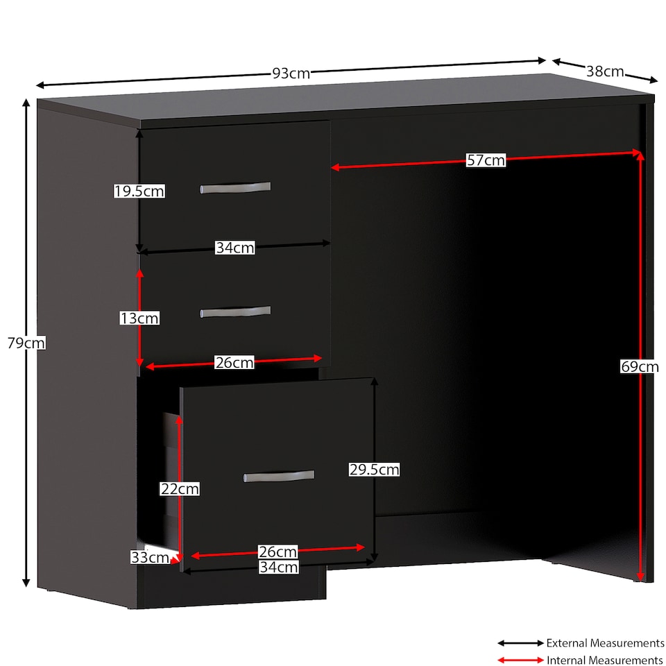 image 1 of Vida Designs Riano 3 Drawer Dressing Table Vanity Makeup Desk, Black