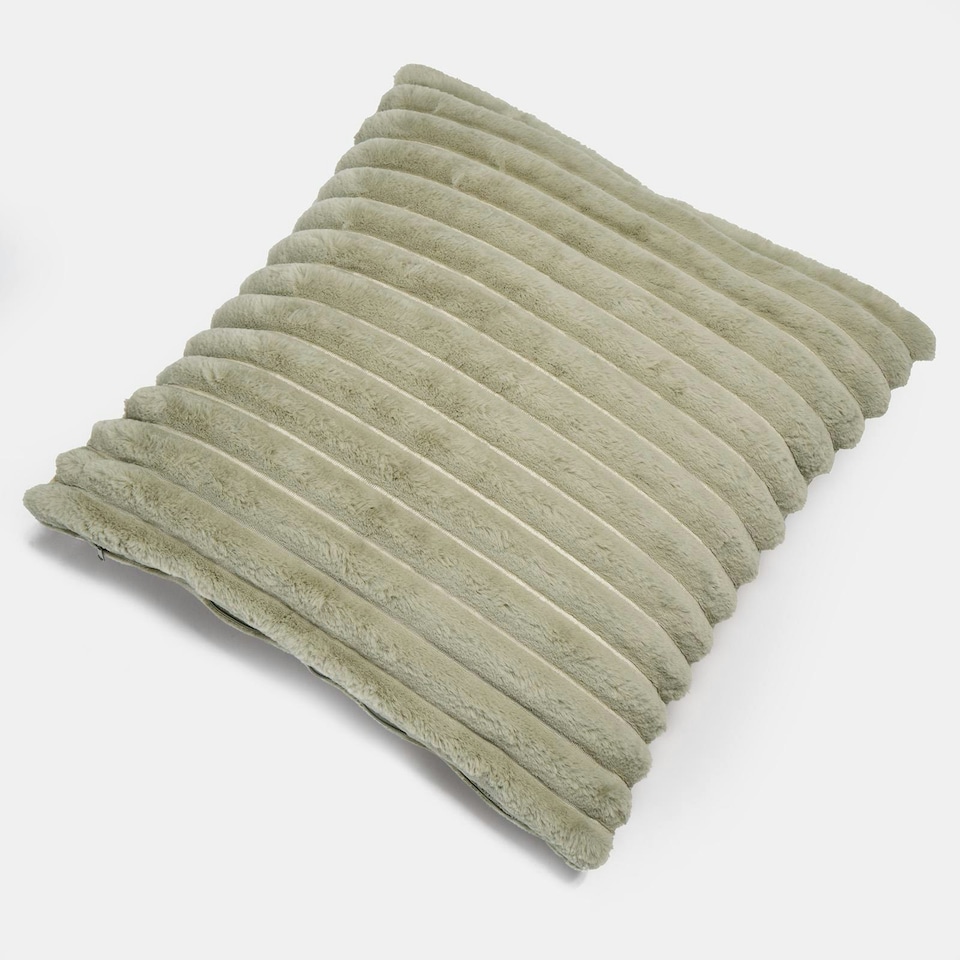 image 1 of OHS 4 x Faux Fur Matte Velvet Fleece Thick Ribbed Cushion Covers, 45x45cm - Sage Green | Green | Sage | 45x45cm | 4
