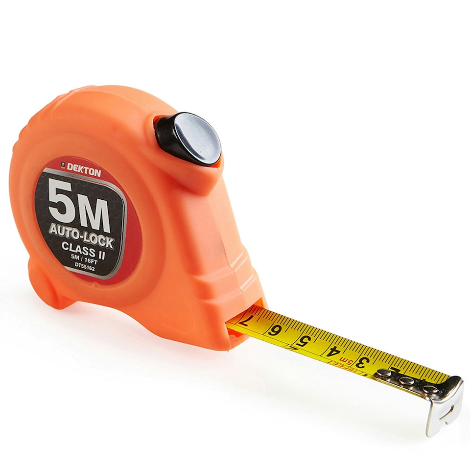 image 1 of Tape Measure Dekton Hi-vis Auto Lock Soft Grip Imperial Metric Scale 5m Class 2