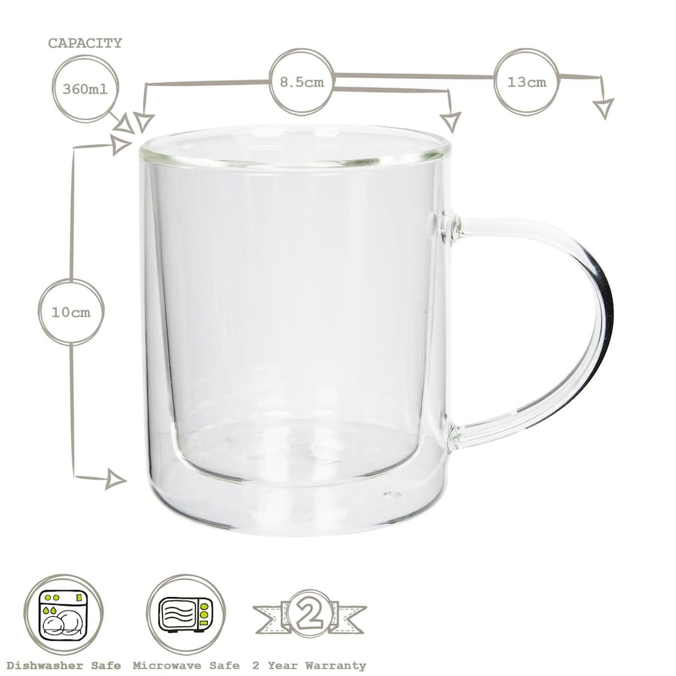image 1 of Rink Drink Double-Walled Glass Mugs Set - 360ml - Pack of 2 Clear