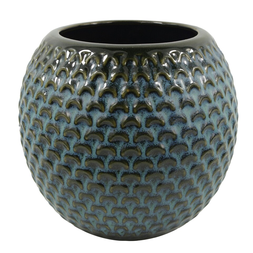 image 1 of Ceramic Plant Pot Planter Blue Crisscross 14 x 14 x 12.5cm by Leaf Design Botanik