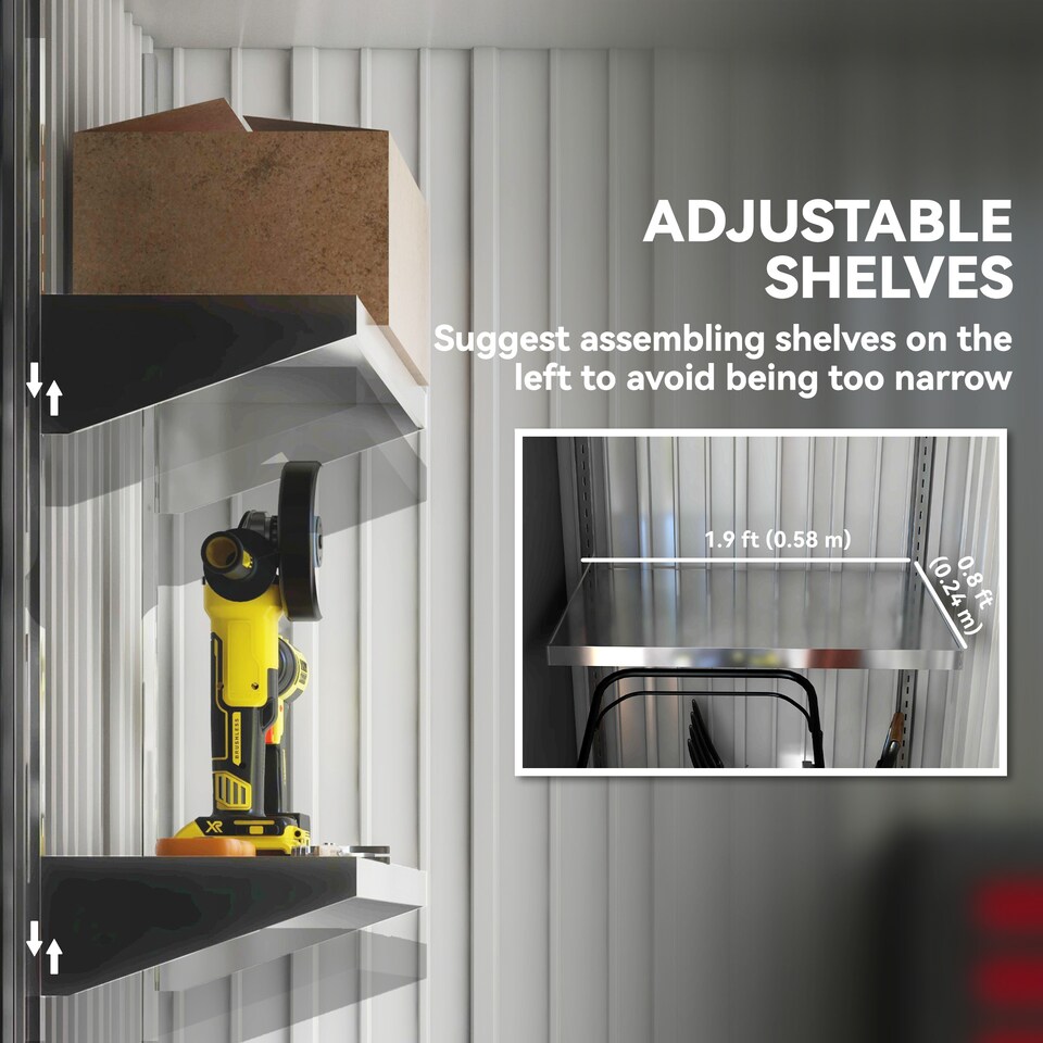 image 1 of Outsunny 5x3ft Garden Shed, Steel Small Shed, Outdoor Leanto Shed with Adjustable Shelf, Lock and Gloves for Patio, Garden, Grey with Foundation Kit