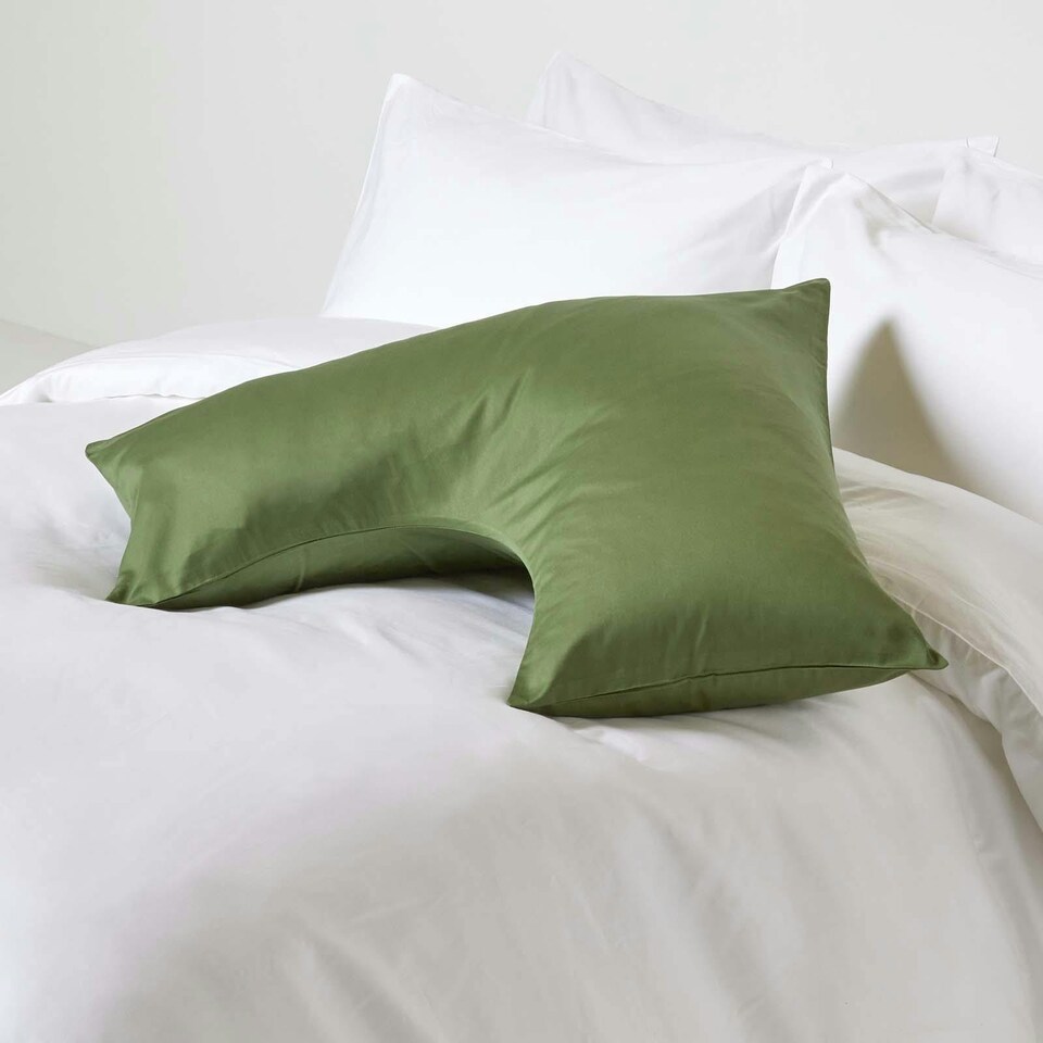 image 1 of Homescapes Moss Green V Shaped Pillowcase Organic Cotton 400 Thread Count | Green