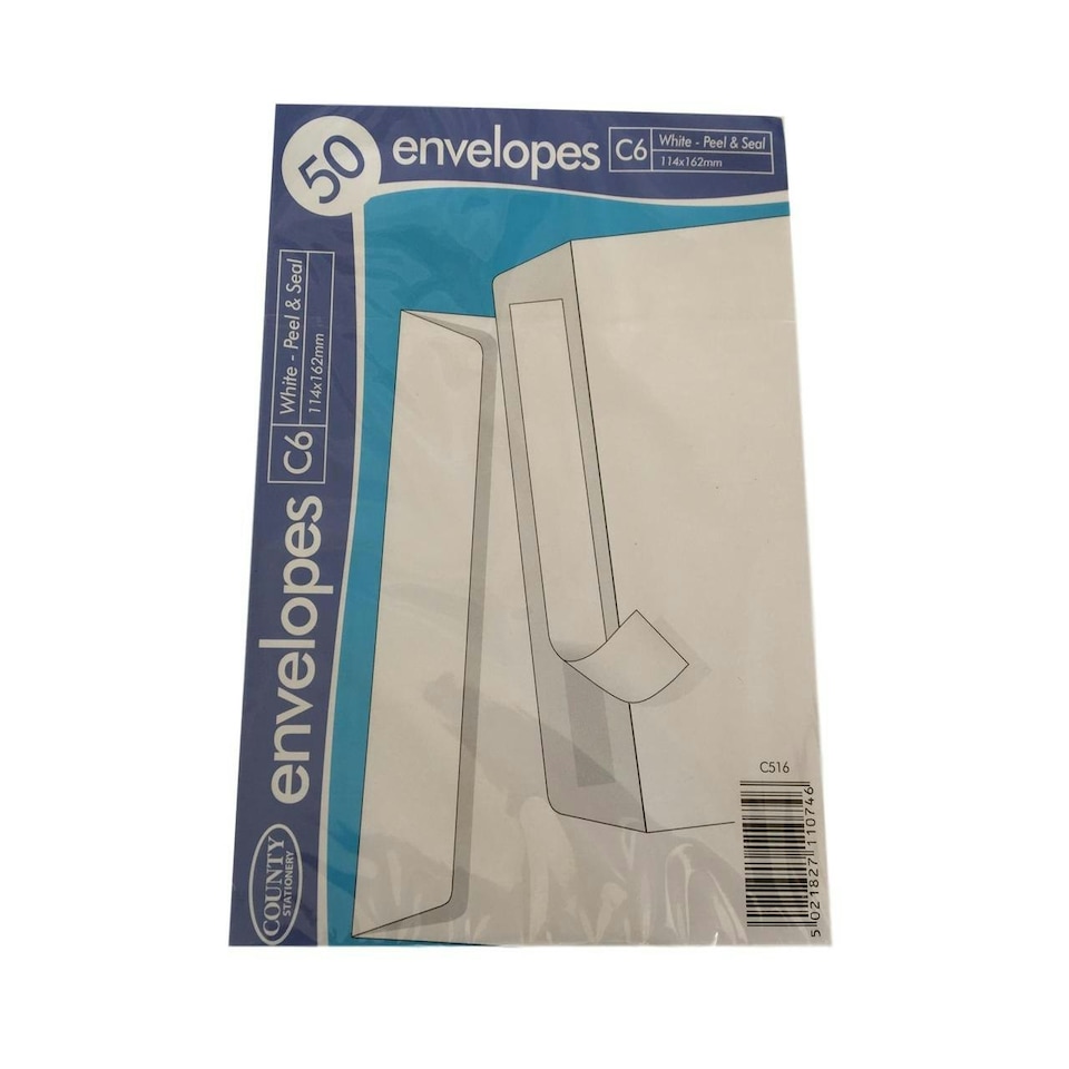 image 1 of County Peel & Seal 50 Pack C6 Envelopes White (70gsm)