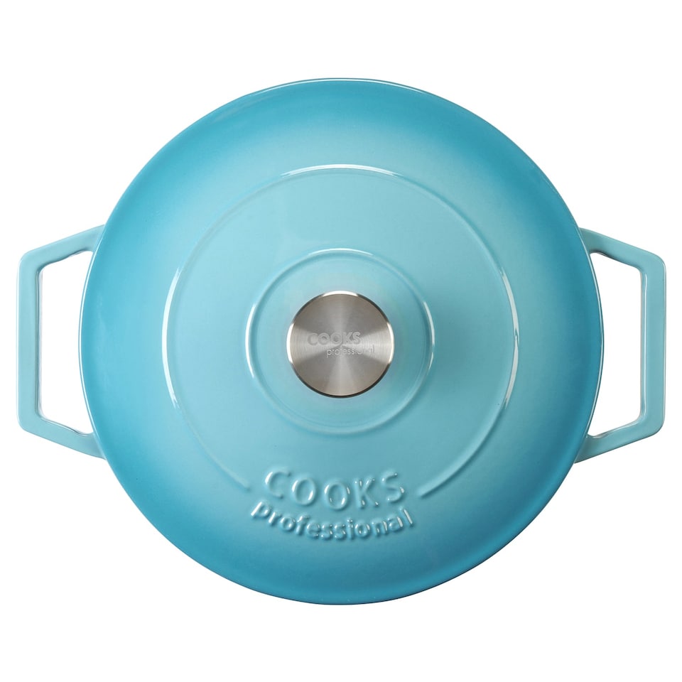 image 1 of Cooks Professional Cast Iron Casserole Dish 28cm - Ovenproof Pan with Lid | Blue | Blue