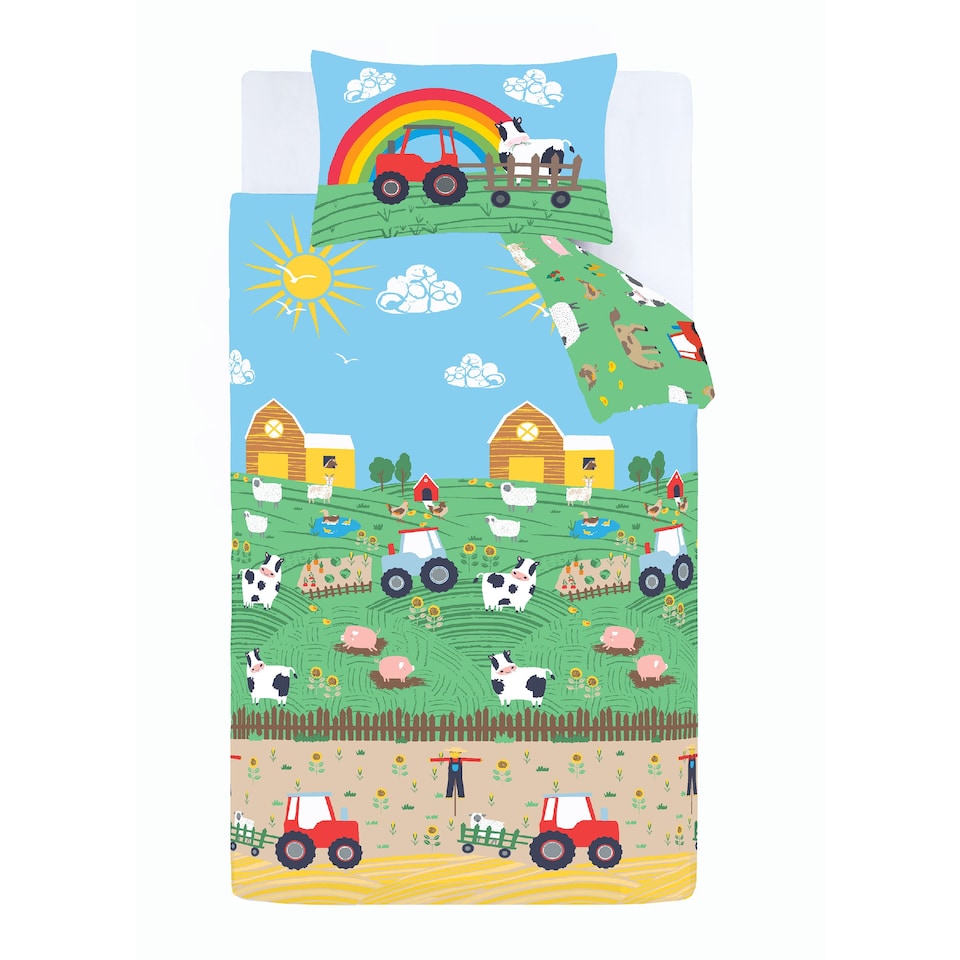 image 1 of Farmyard Animals Reversible Duvet Cover Set | Blue