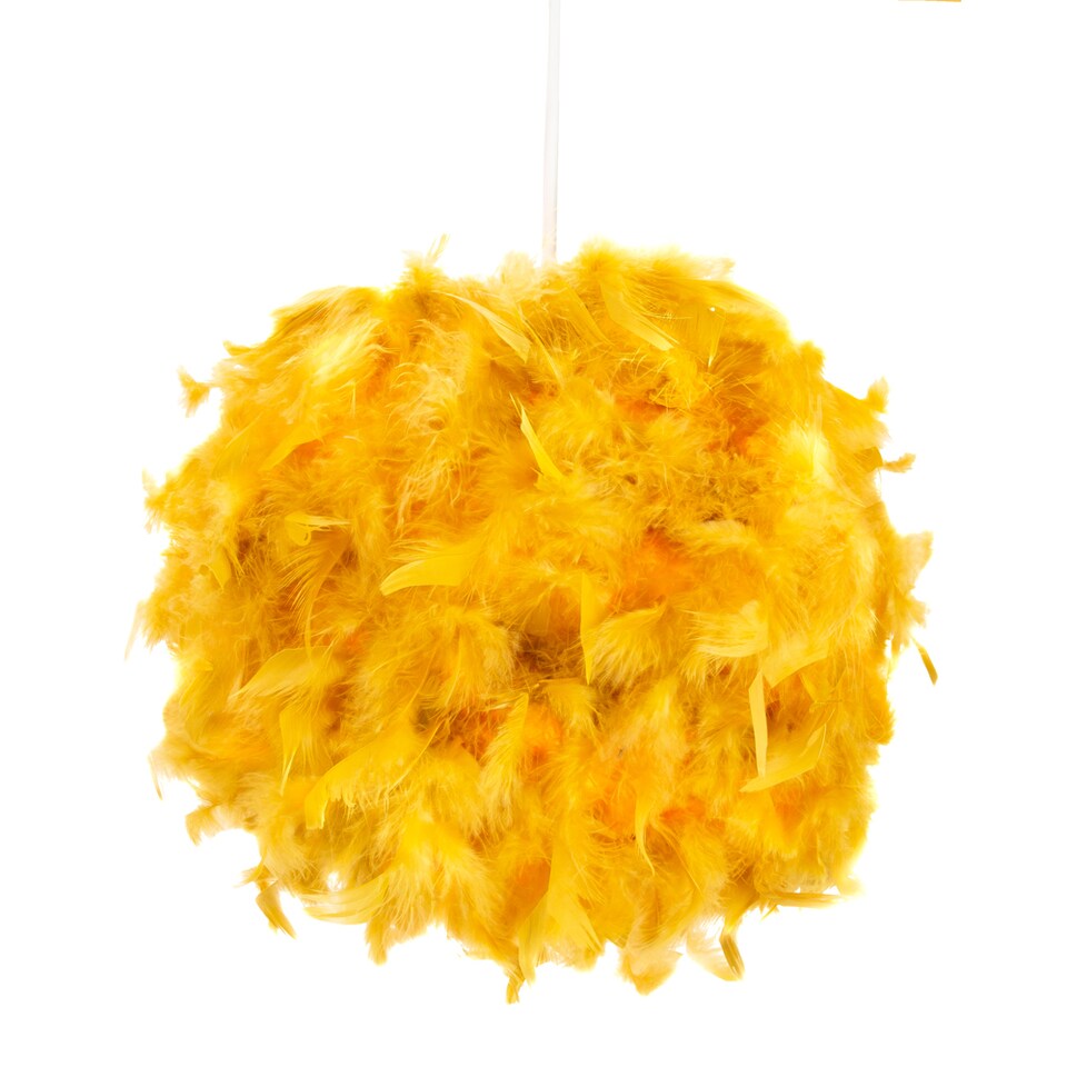 image 1 of Eye-Catching and Designer Small Ochre Feather Decorated Pendant Lighting Shade | Yellow