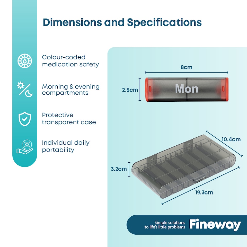 image 1 of Fineway Weekly Pill Organiser Morning/Evening with Storage Box - 7 Day Colour-Coded - Transparent