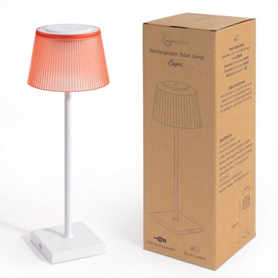 image 1 of Auraglow Rechargeable Cordless LED Table Lamp - CAPRI | Red | White/Red