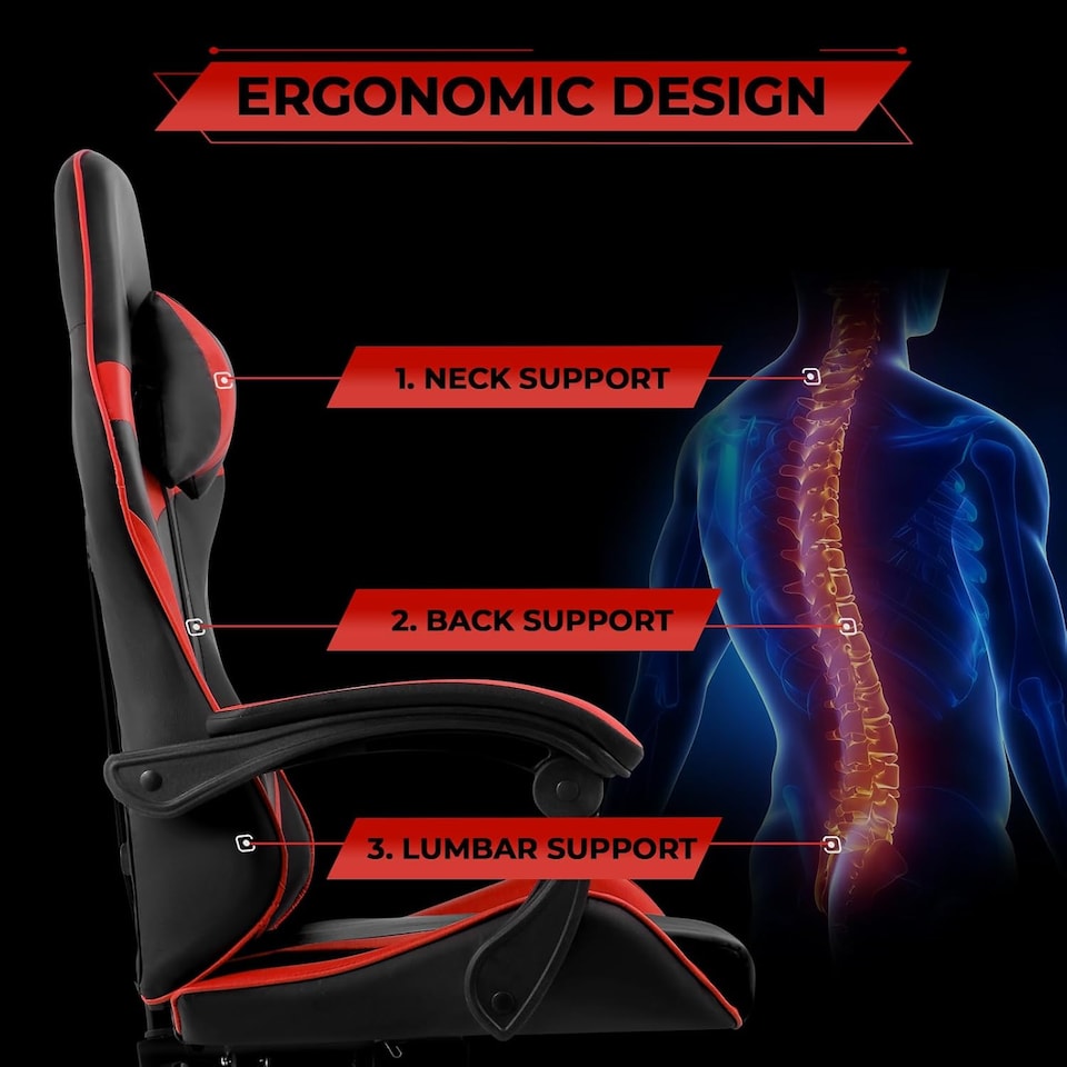 image 1 of Ergonomic Gaming Chair | Red | Red