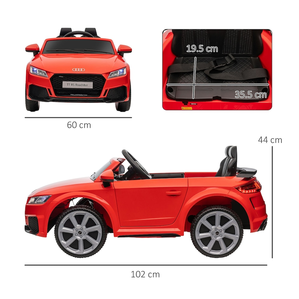 image 1 of HOMCOM 12V Battery Licensed Audi TT RS Ride-On Car w/ Headlight, Red