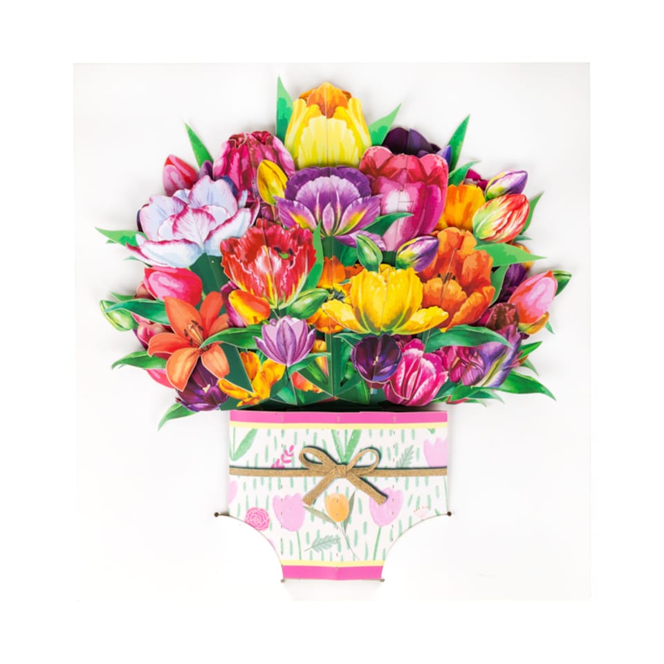 image 1 of A Burst of Spring Tulip Bouquet 3D Pop Up Greeting Card