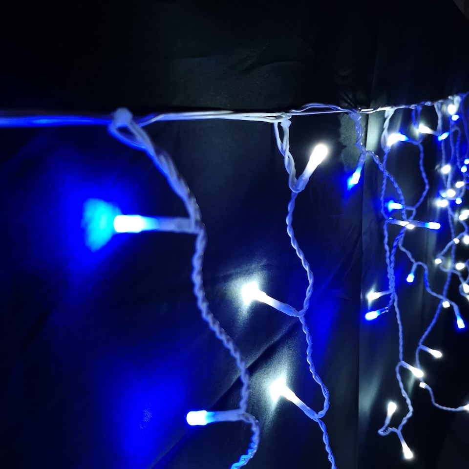 image 1 of 640 LED 16m Premier Christmas Outdoor 8 Function Icicle Lights in Blue & White