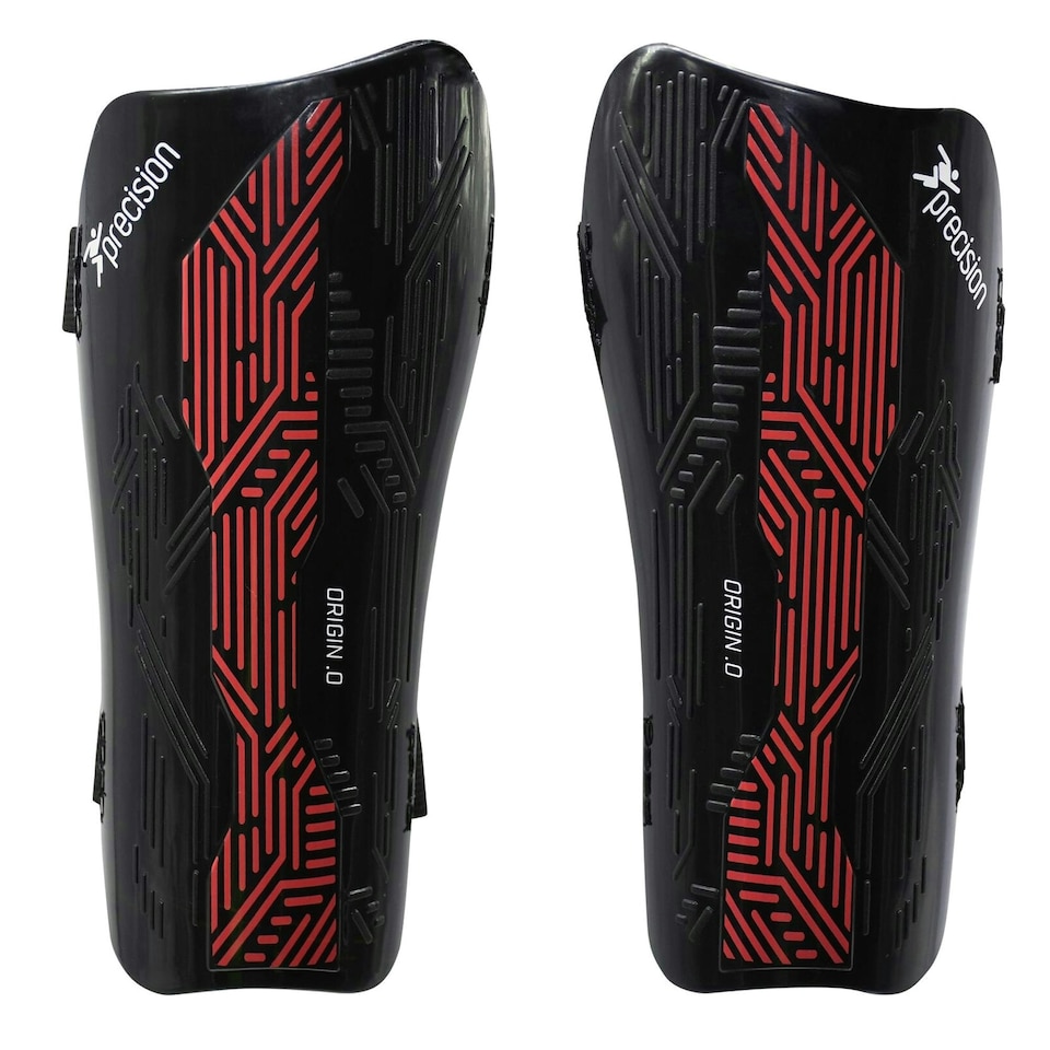 image 1 of Precision Unisex Adult Origin.0 Strap Shin Guards - Black/Red - S