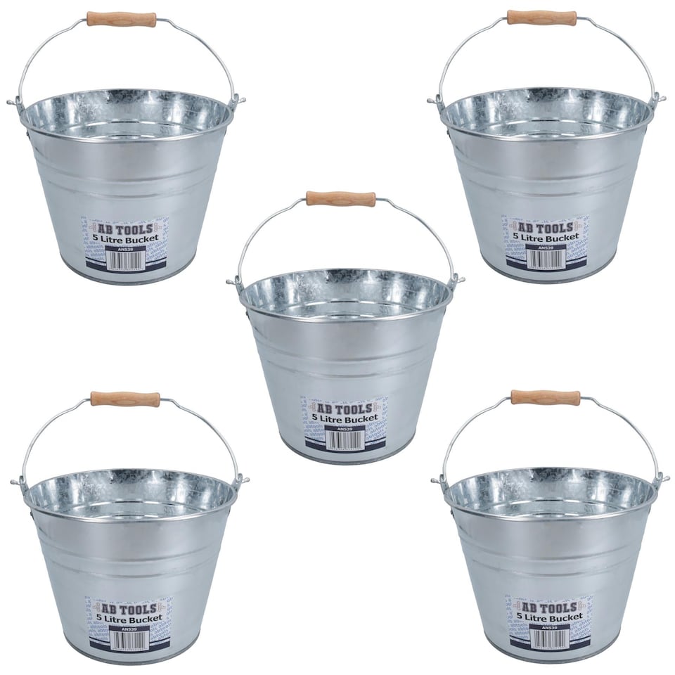image 1 of 5L Galvanised Steel Metal Bucket Pail Water Coal Greenhouse Garden Plants 5PK