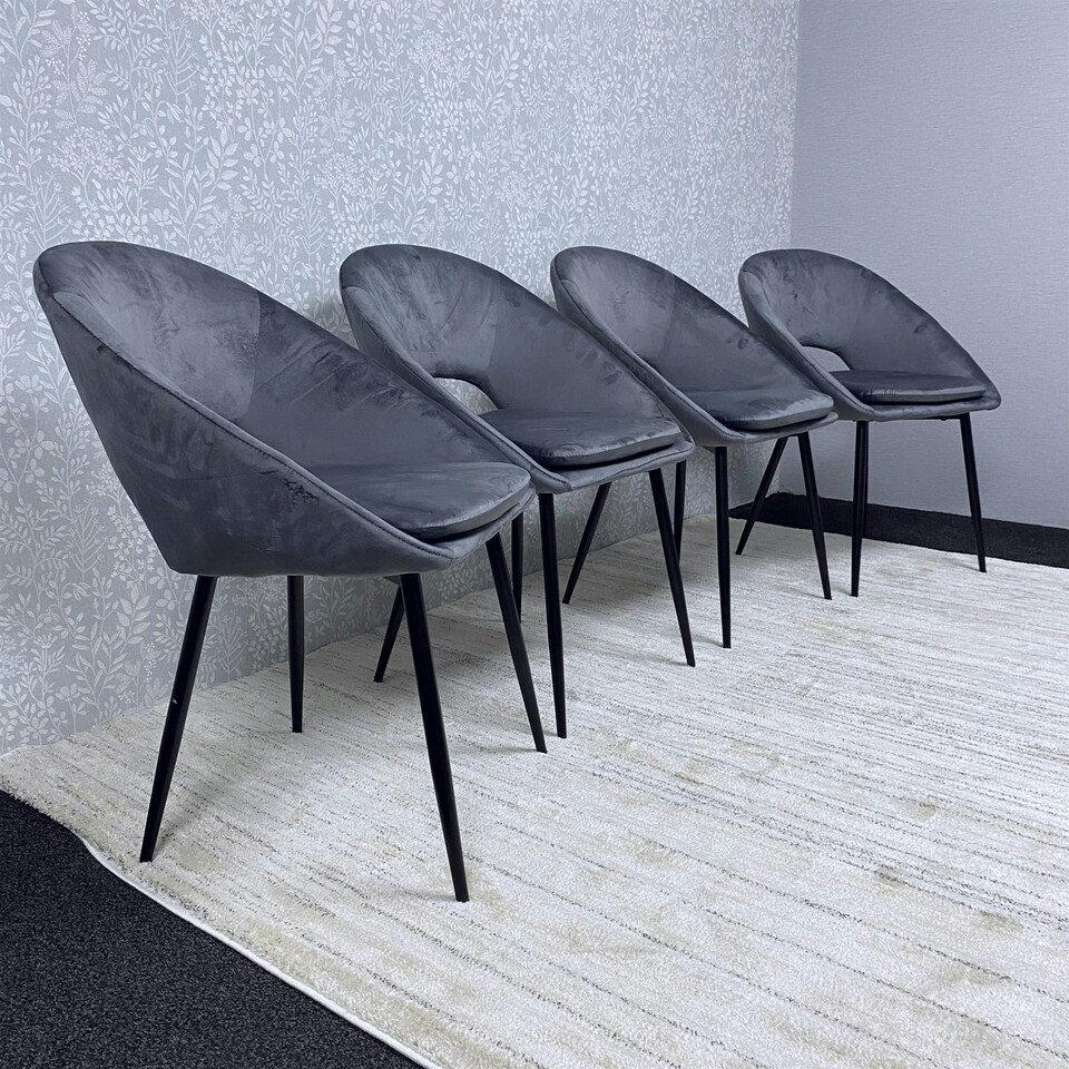 image 1 of Grey Velvet Dining Chairs Set of 4 Modern Metal Legs for Living Room and Office Grey