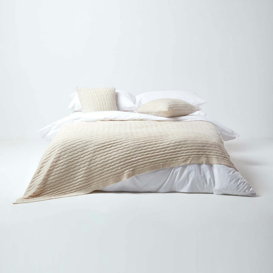 image 1 of Homescapes Cotton Cable Knit Natural Cushion Cover - 45 x 45 cm | Cream | Natural | 45 x 45 cm