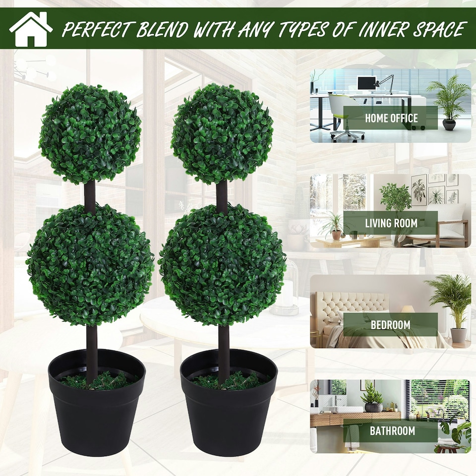 image 1 of Outsunny 2 PCS Artificial Double Ball Tree w/ Pot