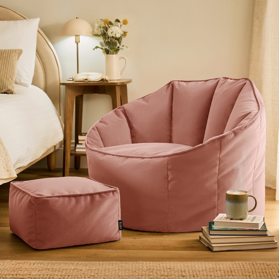 image 1 of icon Sirena  Velvet Accent Chair and Footstool Bean Bag, Pink