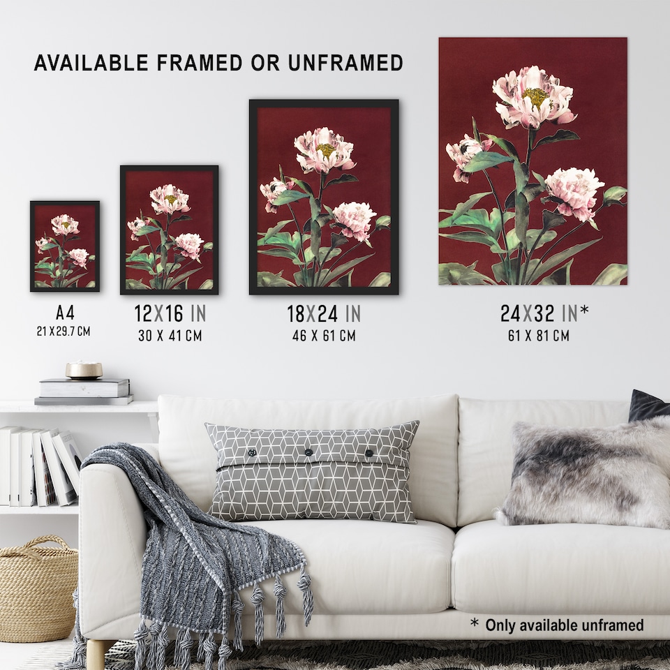 image 1 of Pink Herbaceous Peony Flower Japan Wall Art Print Ogawa Kazumasa 18x24"