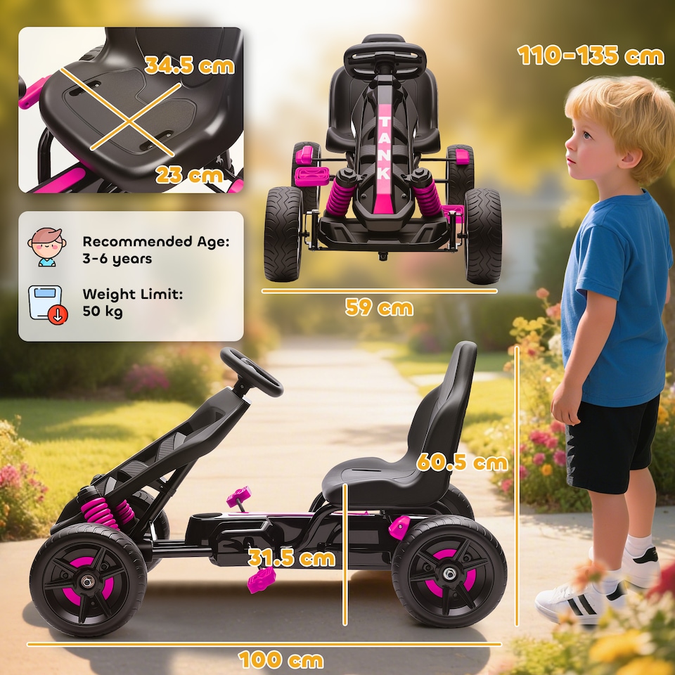 image 1 of AIYAPLAY Pedal Go Kart with Freewheel System, for Ages 3-6 Years, Pink