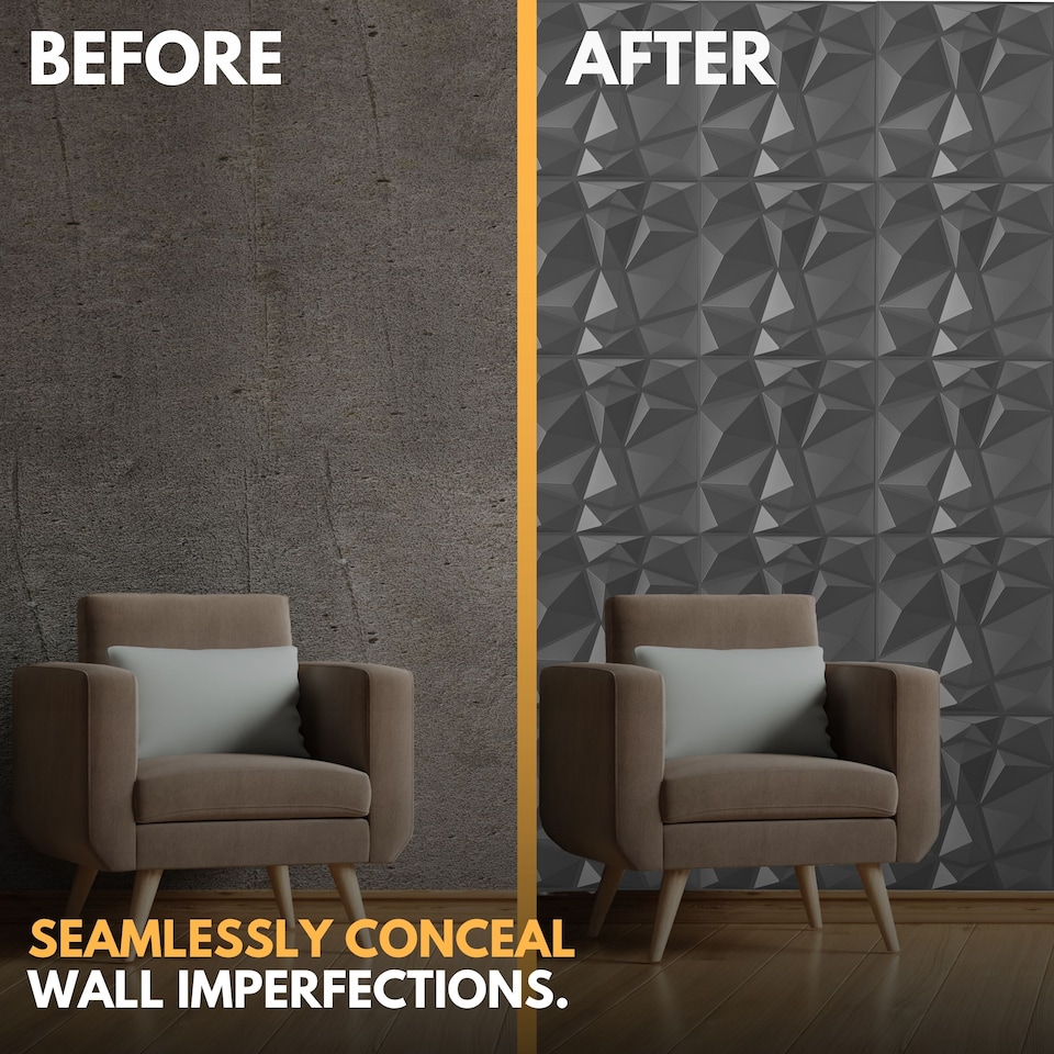 image 1 of NOVECRAFTO Decorative 3D Wall Panels (50cm x 50cm) Diamond Design PVC Cladding Panel