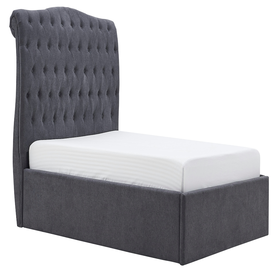 image 1 of 5ft King Size Ottoman gas liftup storage bed frame,fabric upholstered, dark grey,buttoned back,curved bed frame,bedstead