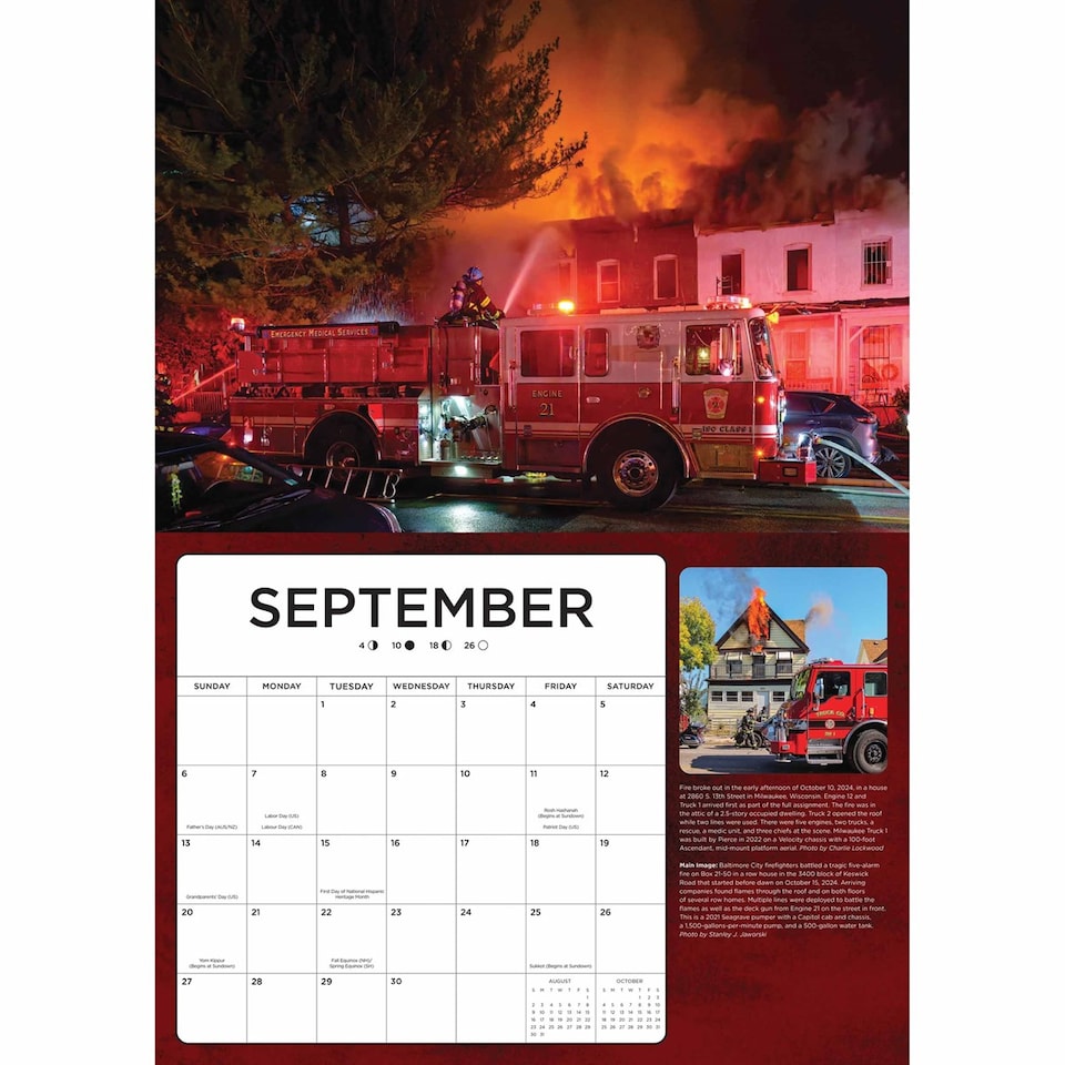 image 1 of Fire Trucks In Action Deluxe Calendar 2026, Deluxe Calendars, Month To View, Transport, Gift