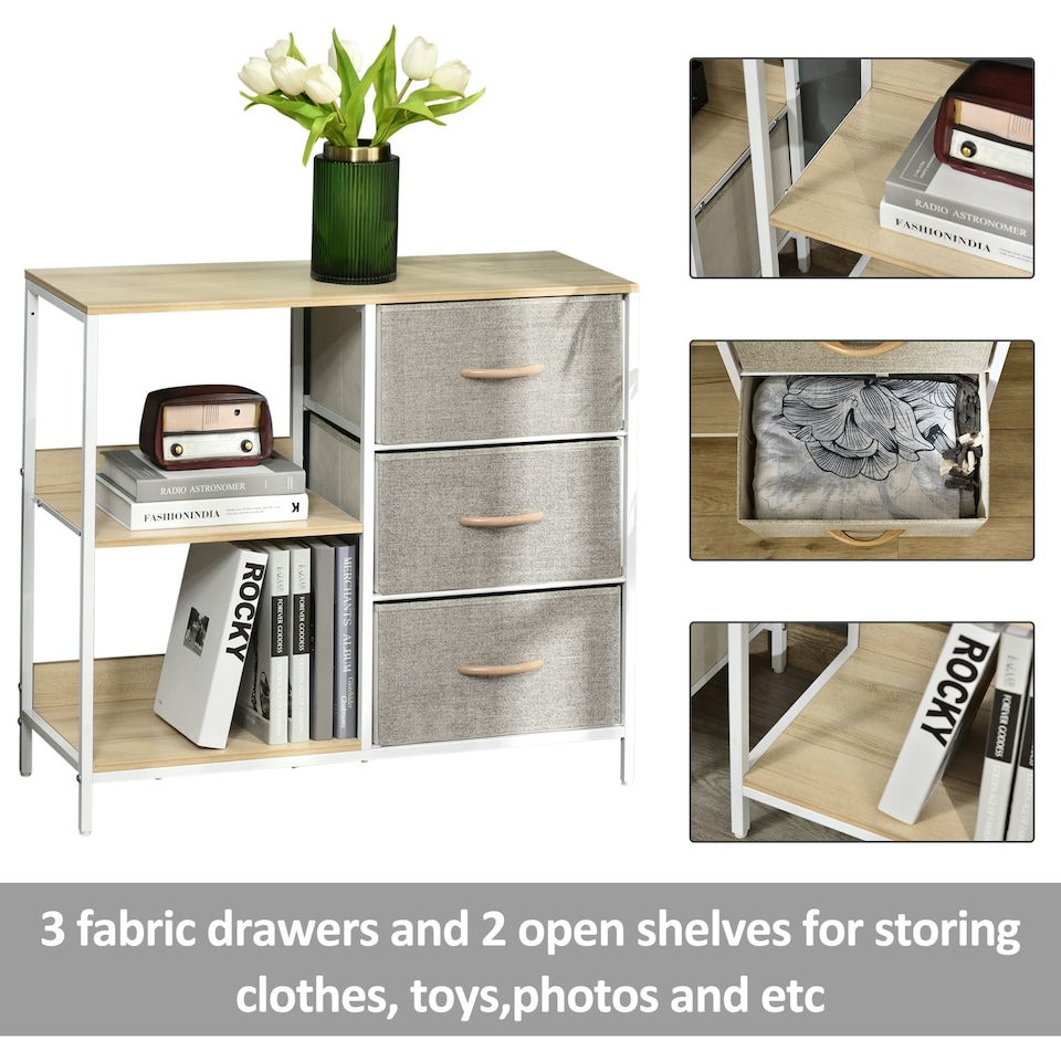 image 1 of HOMCOM Chest Dresser Tower with 3 Drawers Storage Cabinet Organizer, Beige