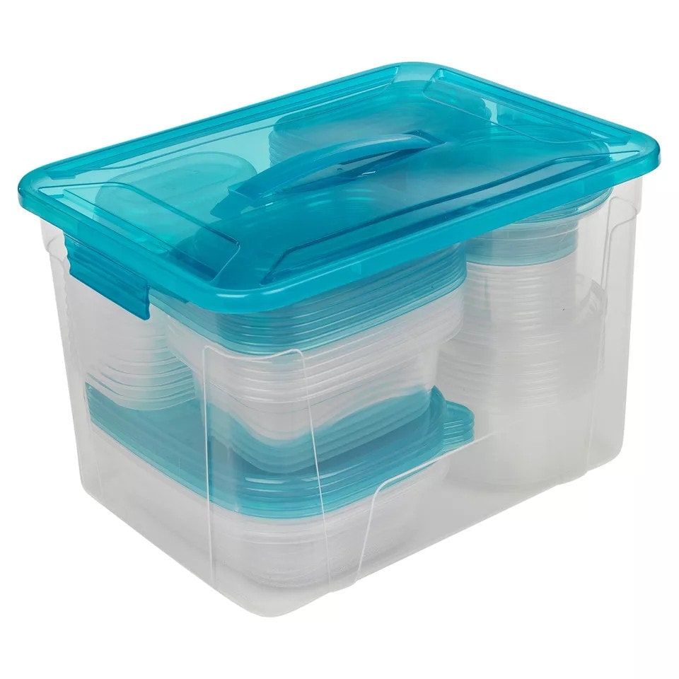 image 1 of 100 Pcs Reusable Plastic Food Storage Boxes Containers Lid Microwave Freezer Safe