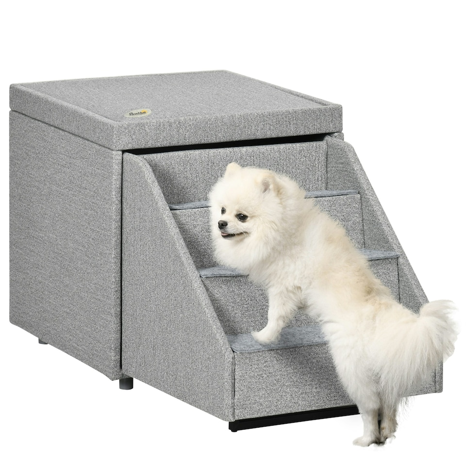 image 1 of PawHut 2 in 1 Dog Steps Ottoman, Pet Stairs for Small Medium Dogs and Cats Grey