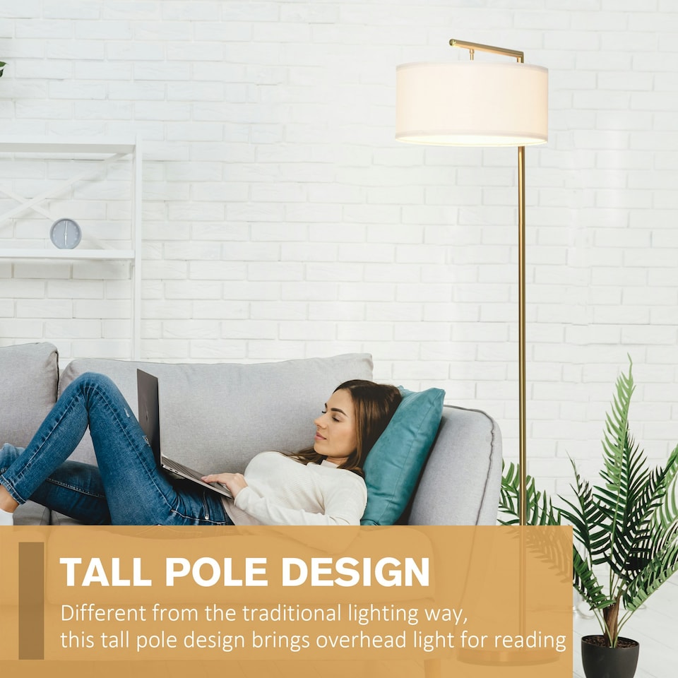 image 1 of HOMCOM Floor Lamp with Linen Lampshade Round Base for Living Room Bedroom