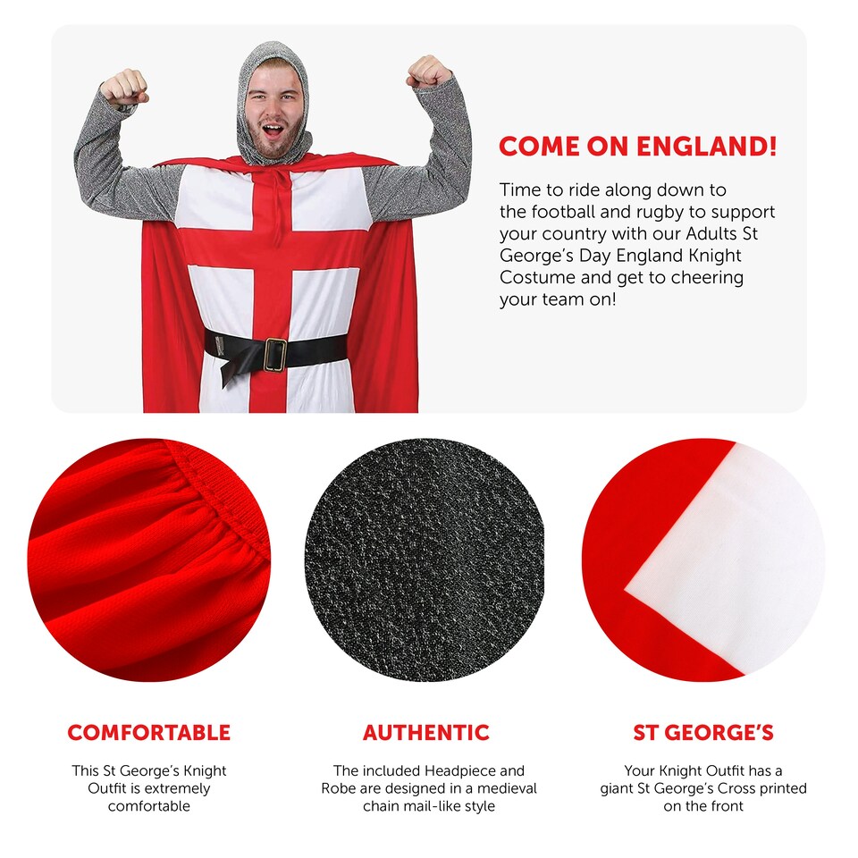 image 1 of Medieval Crusader St George Costume Red | L