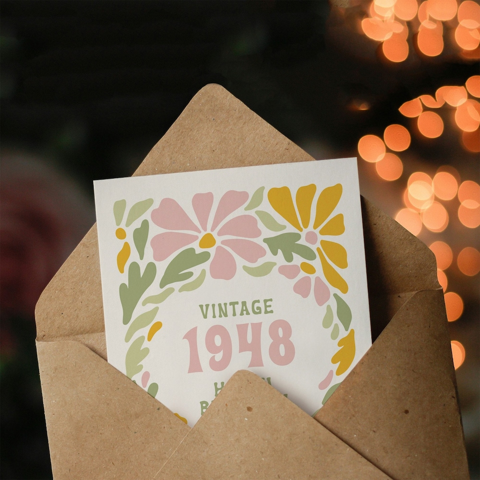 image 1 of Vintage Retro Pastel Floral Her Born 1948 Aged 77 Years Old 77th Birthday Card