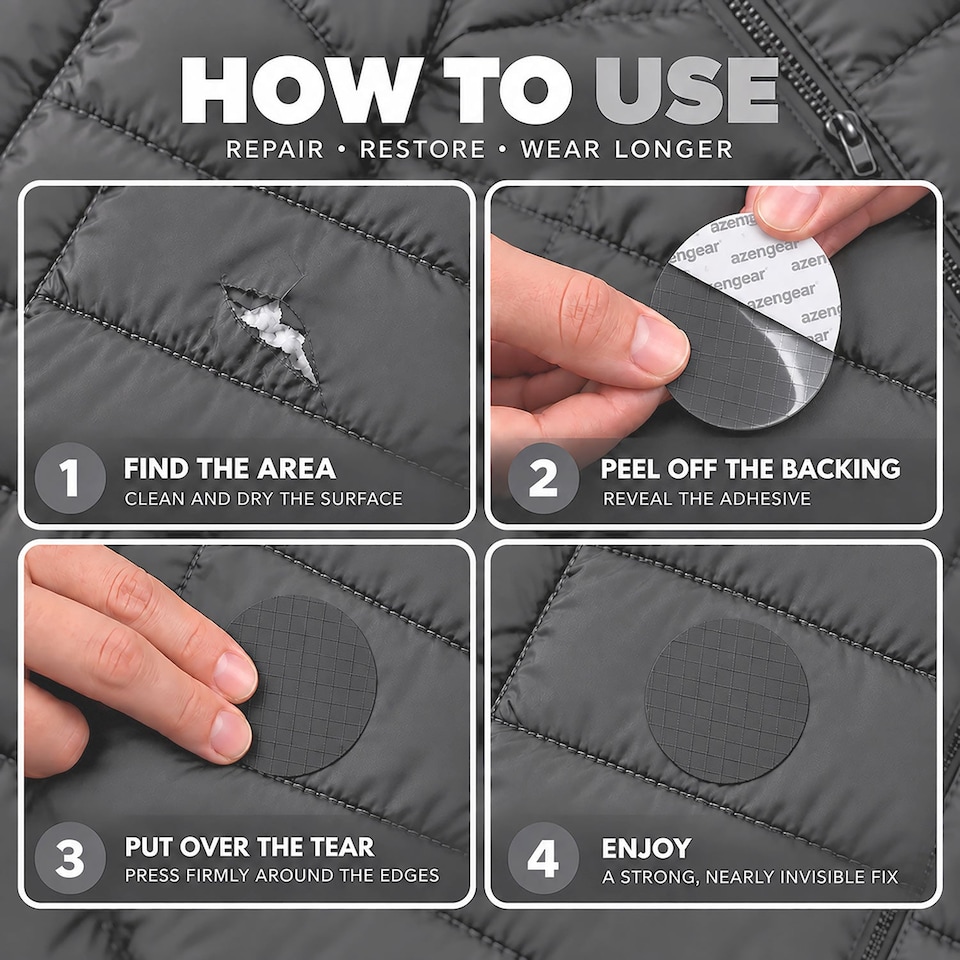 image 1 of aZengear Jacket Repair Patches for Tents, Gear - Waterproof, Self-Adhesive, Tear-Cold-Heat-Resistant