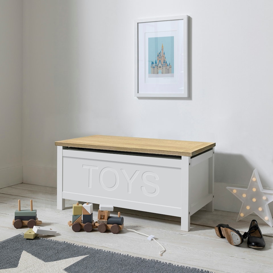 image 1 of Leines Toy Box Storage Chest in Classic White & Oak | White | 1