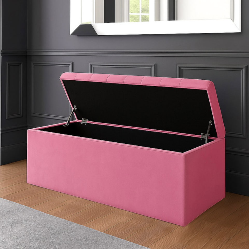 image 1 of 137cm SD Ottoman Storage Box, Pink Velvet Upholstered Chesterfield Storage Ottoman Box