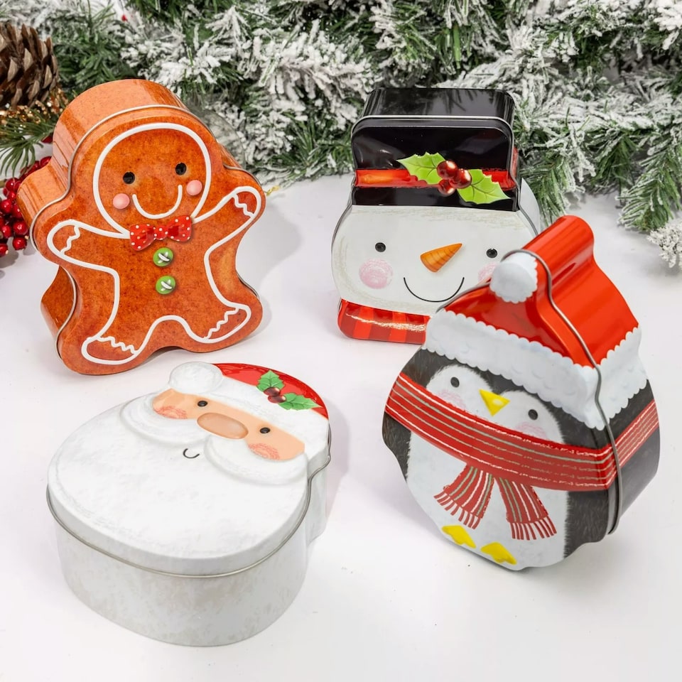 image 1 of 4 Set Christmas Character Shaped Tins